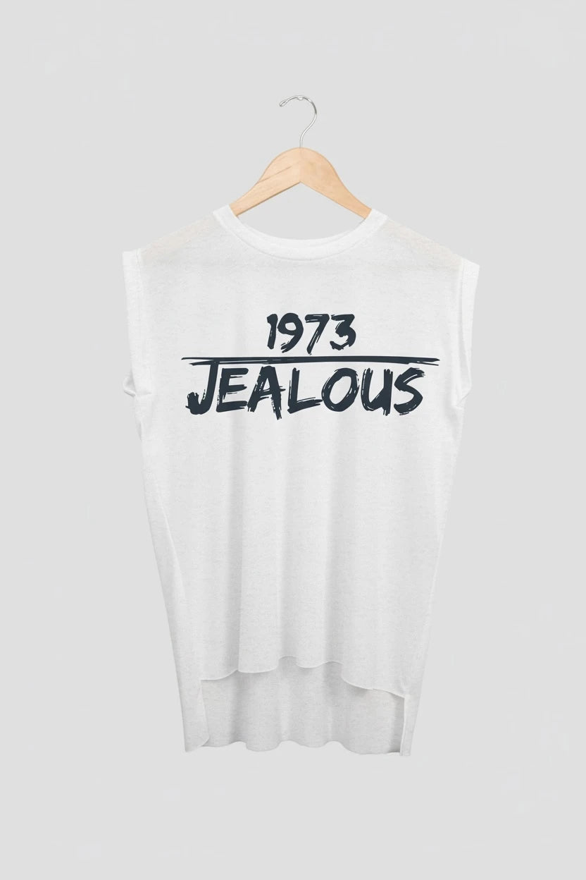 Jealous Tee muscle t-shirt on hanger – 1973 JEALOUS design by JealousTee