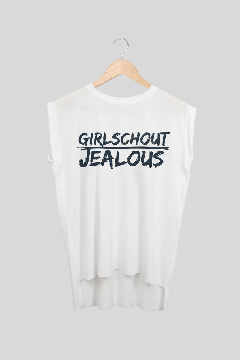 Jealous Tee muscle t-shirt on hanger – GIRLSCHOUT JEALOUS design by JealousTee