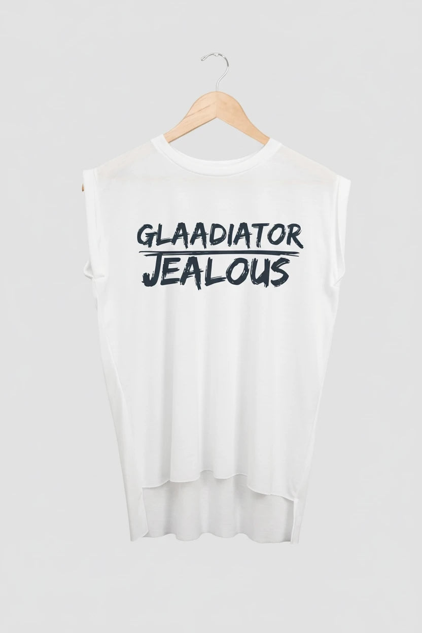 Jealous Tee muscle t-shirt on hanger – GLAADIATOR JEALOUS design by JealousTee
