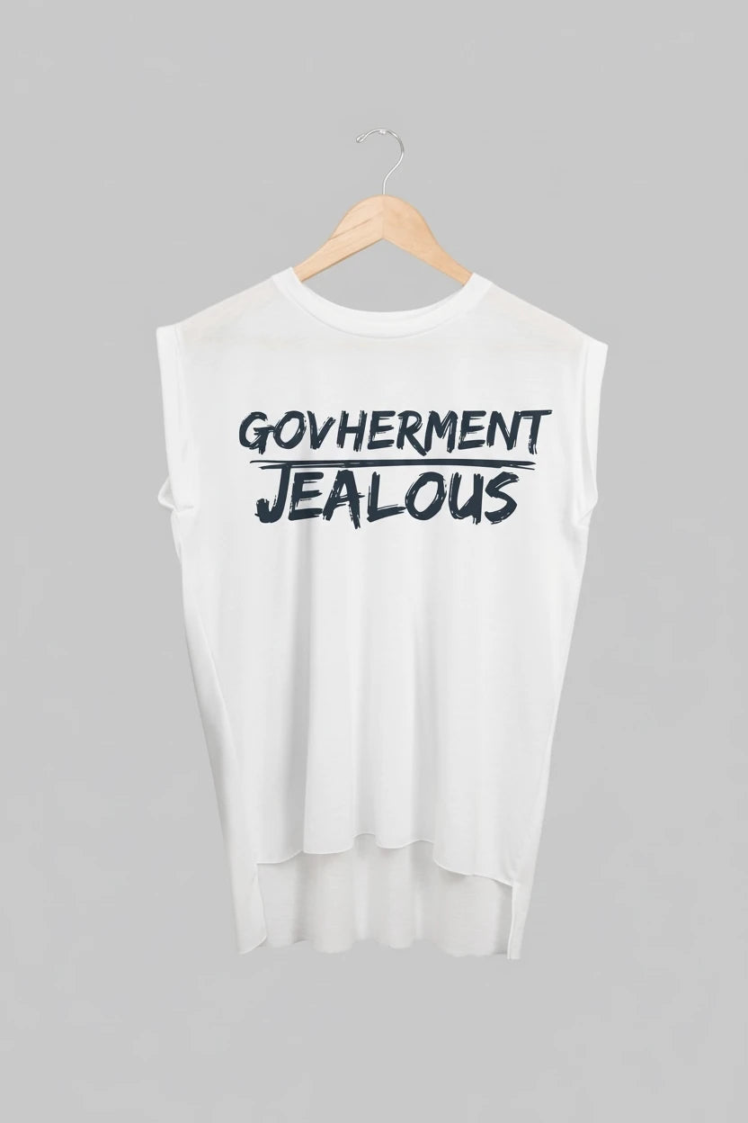 Jealous Tee muscle t-shirt on hanger – GOVHERMENT JEALOUS design by JealousTee