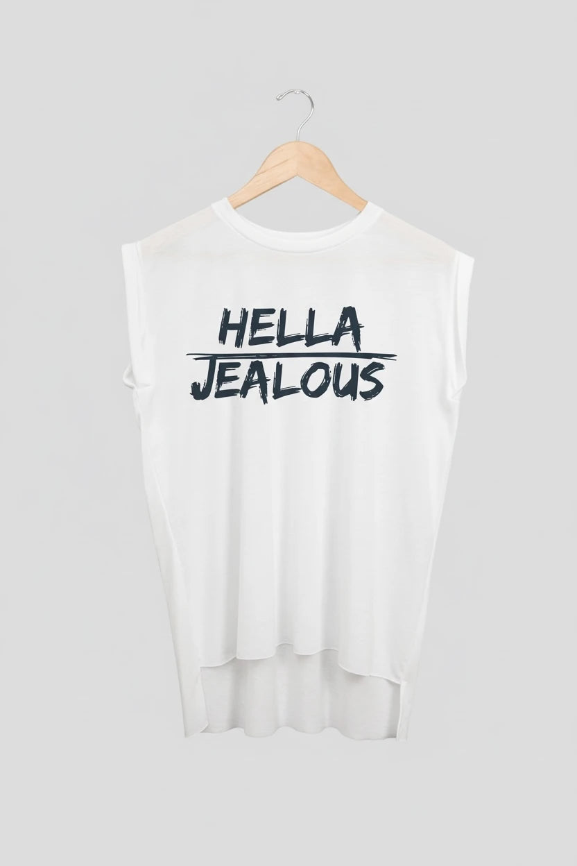 Jealous Tee muscle t-shirt on hanger – HELLA JEALOUS design by JealousTee