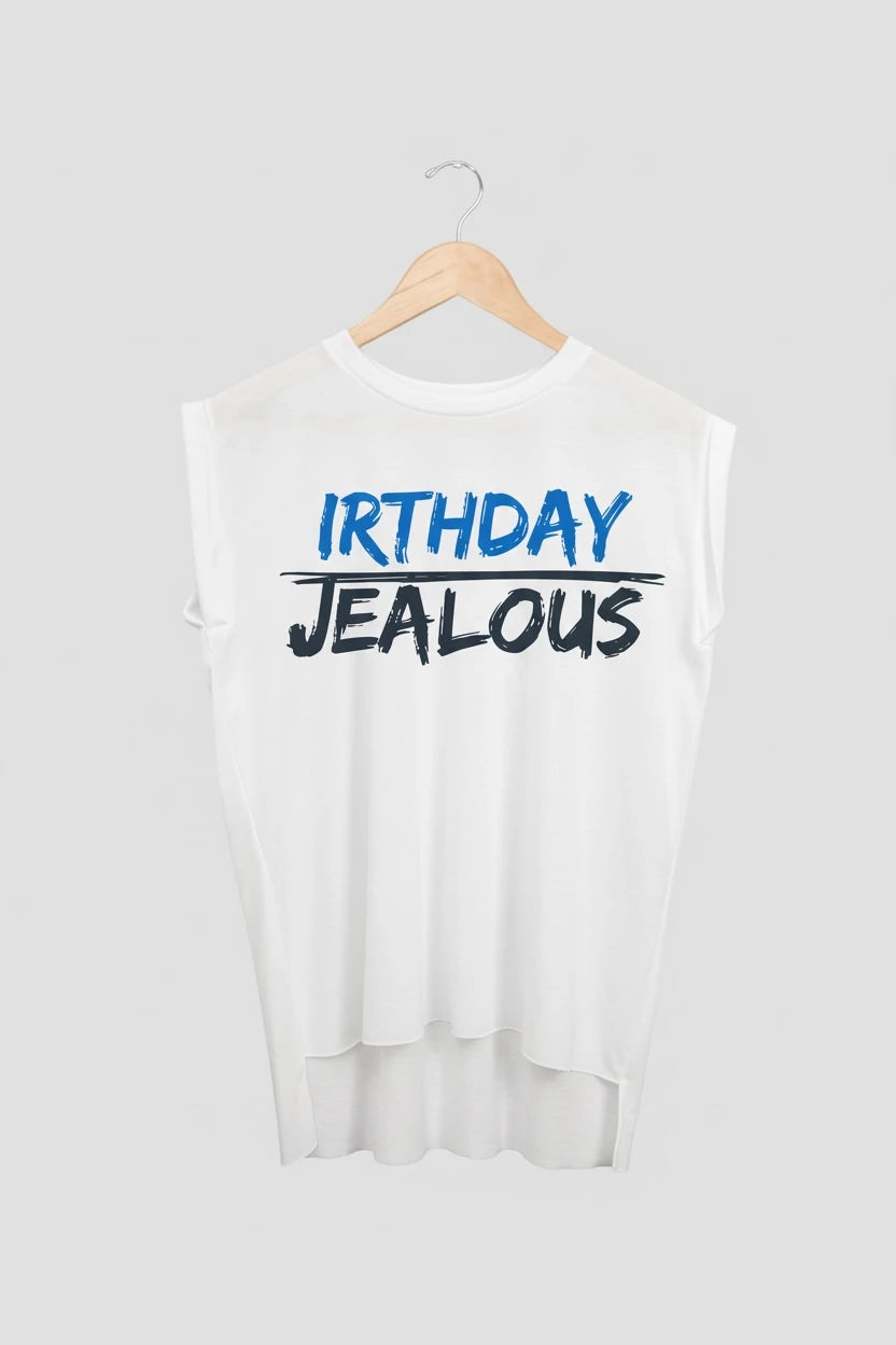 Jealous Tee muscle t-shirt on hanger – IRTHDAY JEALOUS design by JealousTee