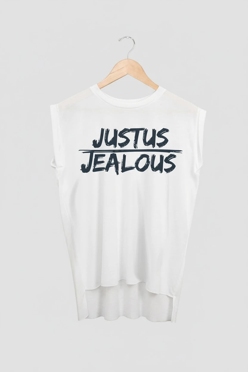 Jealous Tee muscle t-shirt on hanger – JUSTUS JEALOUS design by JealousTee