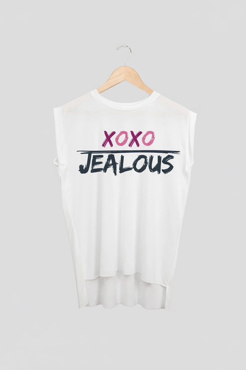 Jealous Tee muscle t-shirt on hanger – XOXO JEALOUS design by JealousTee
