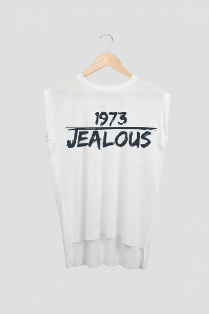 Jealous Tee muscle t-shirt on hanger – 1973 JEALOUS design by JealousTee