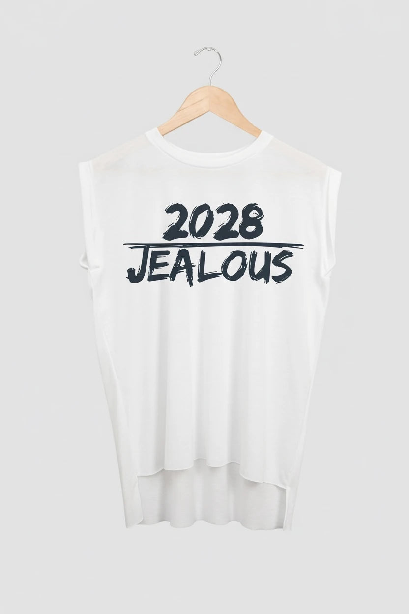 Jealous Tee muscle t-shirt on hanger – 2028 JEALOUS design by JealousTee
