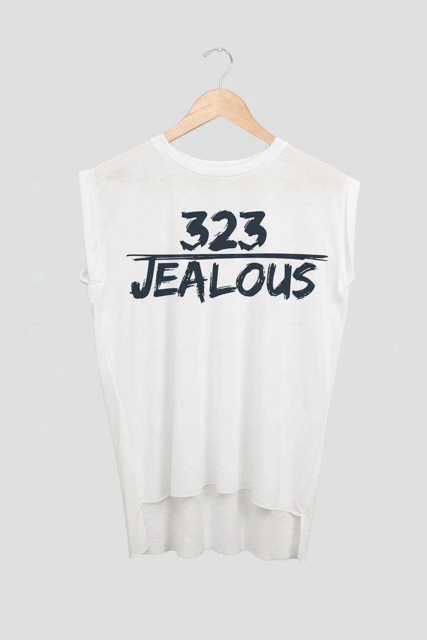 Jealous Tee muscle t-shirt on hanger – 323 JEALOUS design by JealousTee