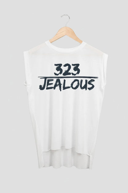 Jealous Tee muscle t-shirt on hanger – 323 JEALOUS design by JealousTee