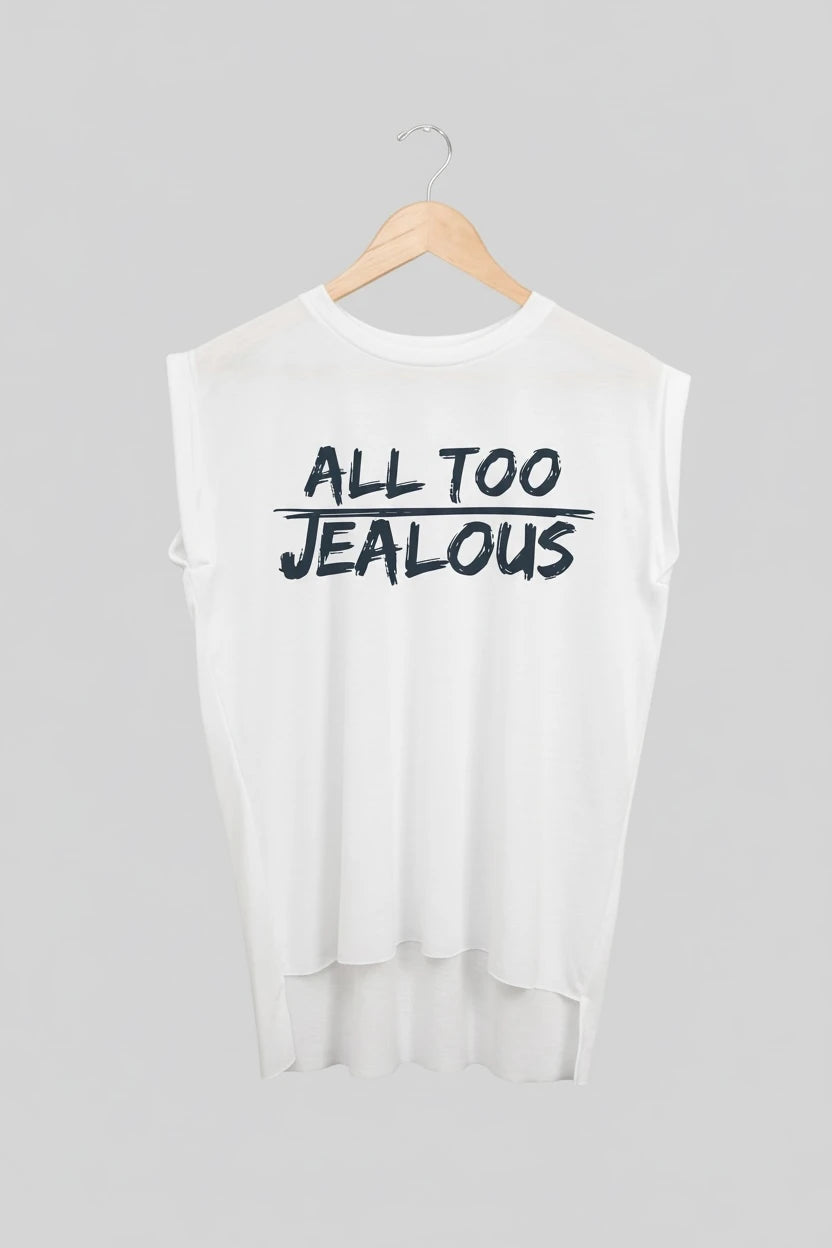 Jealous Tee muscle t-shirt on hanger – ALL TOO JEALOUS design by JealousTee