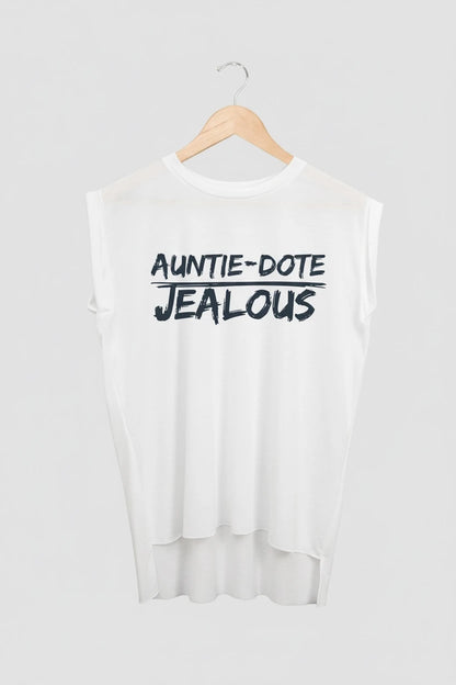 Jealous Tee muscle t-shirt on hanger – AUNTIE-DOTE JEALOUS design by JealousTee