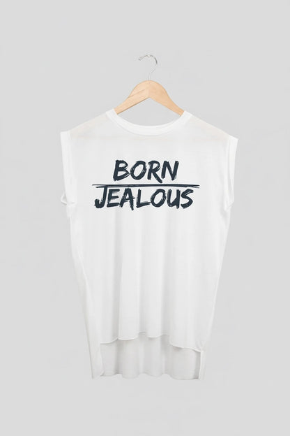 Jealous Tee muscle t-shirt on hanger – BORN JEALOUS design by JealousTee