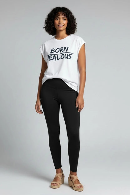 Model wearing BORN JEALOUS design by JealousTee equality and human muscle t-shirt