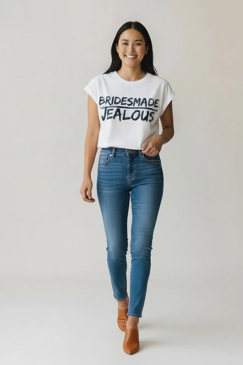 Jealous Tee white BRIDESMADE JEALOUS muscle tee bridal party design by JealousTee 
