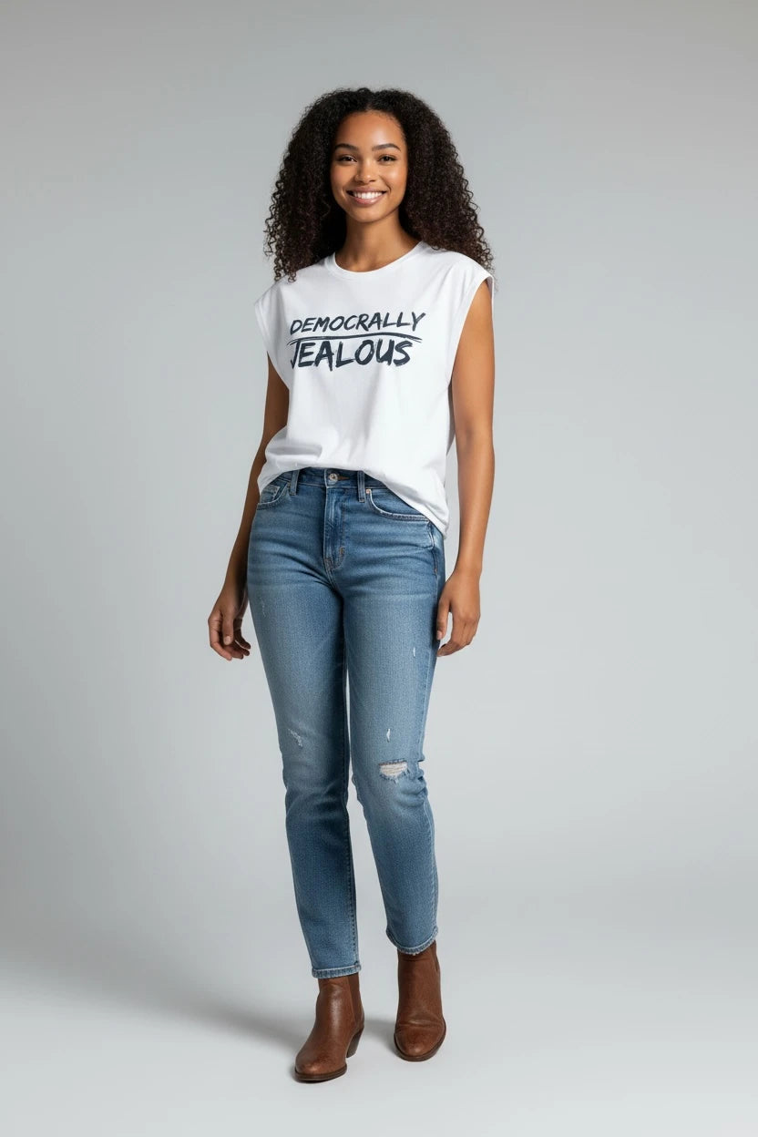 Jealous Tee liberal progressive t-shirt with DEMOCRALLY JEALOUS design