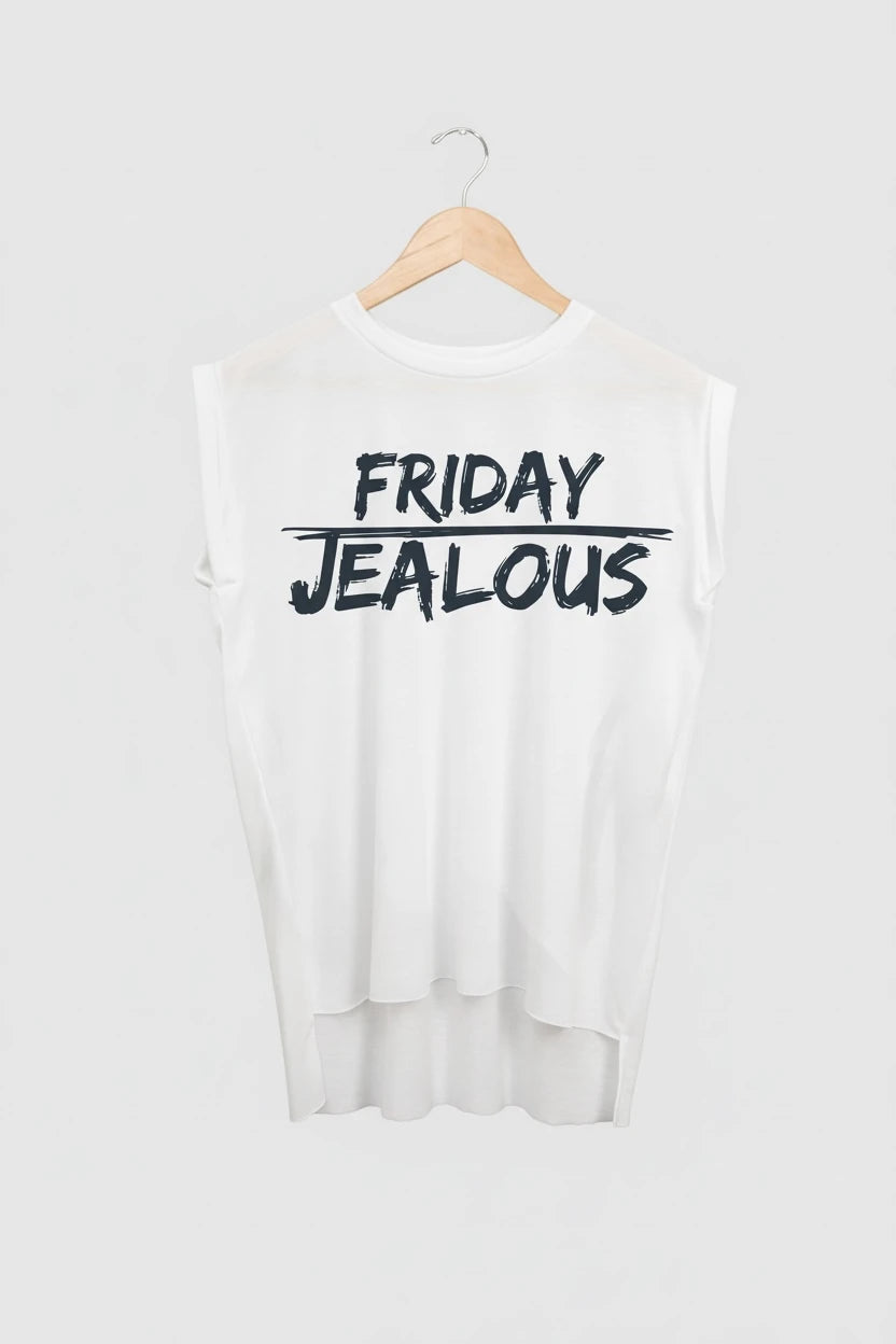 Jealous Tee muscle t-shirt on hanger – FRIDAY JEALOUS design by JealousTee