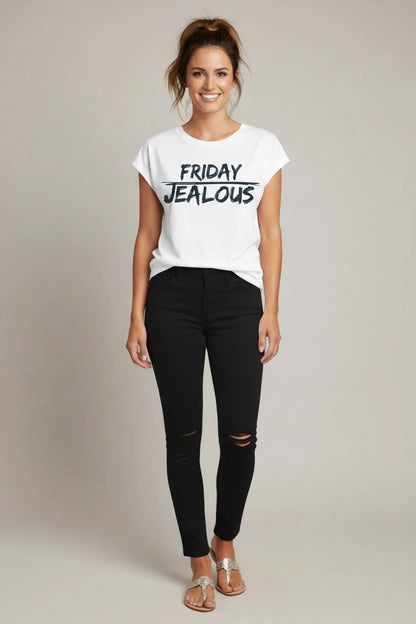 Jealous Tee muscle t-shirt with FRIDAY JEALOUS design on front