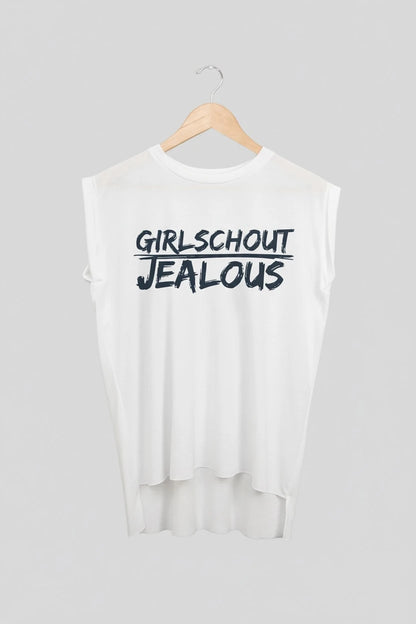Jealous Tee muscle t-shirt on hanger – GIRLSCHOUT JEALOUS design by JealousTee 