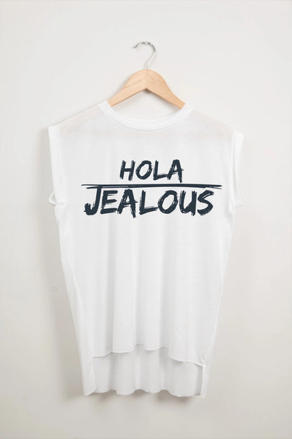 Jealous Tee muscle t-shirt on hanger – HOLA JEALOUS design by JealousTee 