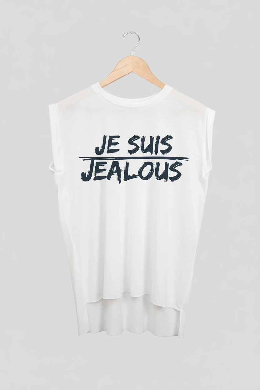 Jealous Tee muscle t-shirt on hanger – JE SUIS JEALOUS design by JealousTee