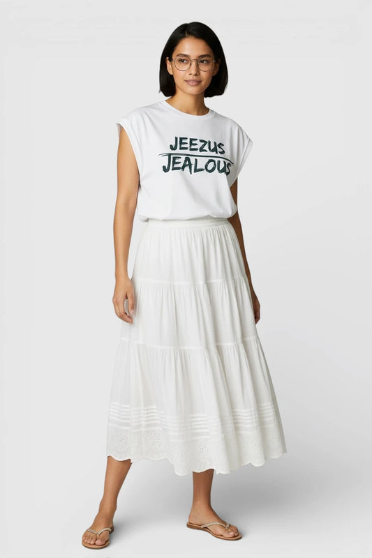 Women's empowerment t-shirt with JEEZUS JEALOUS design by Jealous Tee