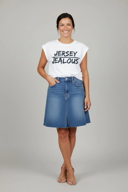Equality empowerment white muscle tee with JERSEY JEALOUS design