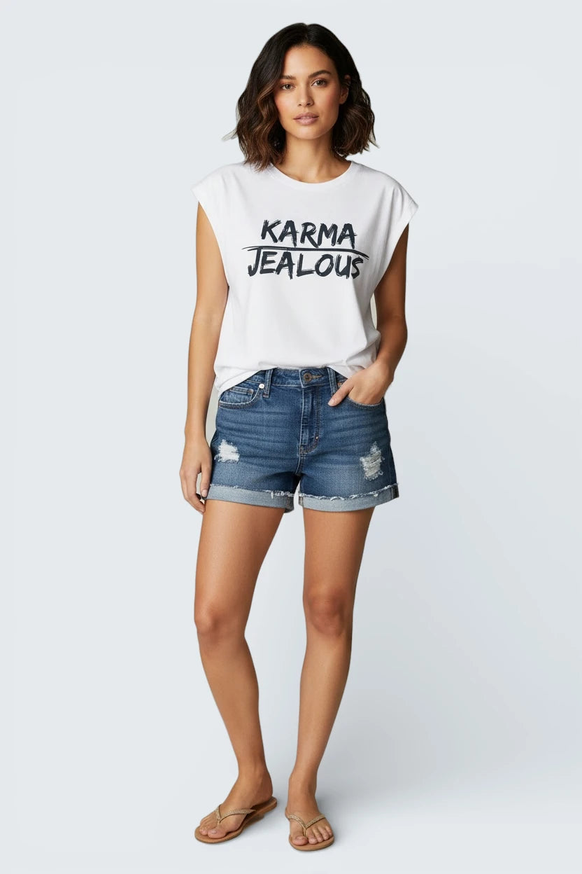 Jealous Tee women's progressive t-shirt with KARMA JEALOUS design