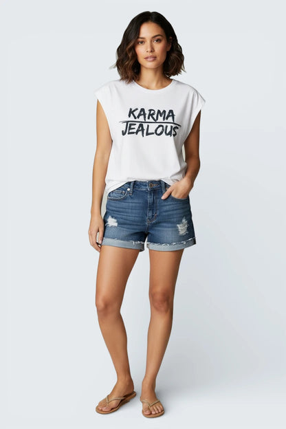 Jealous Tee women's progressive t-shirt with KARMA JEALOUS design