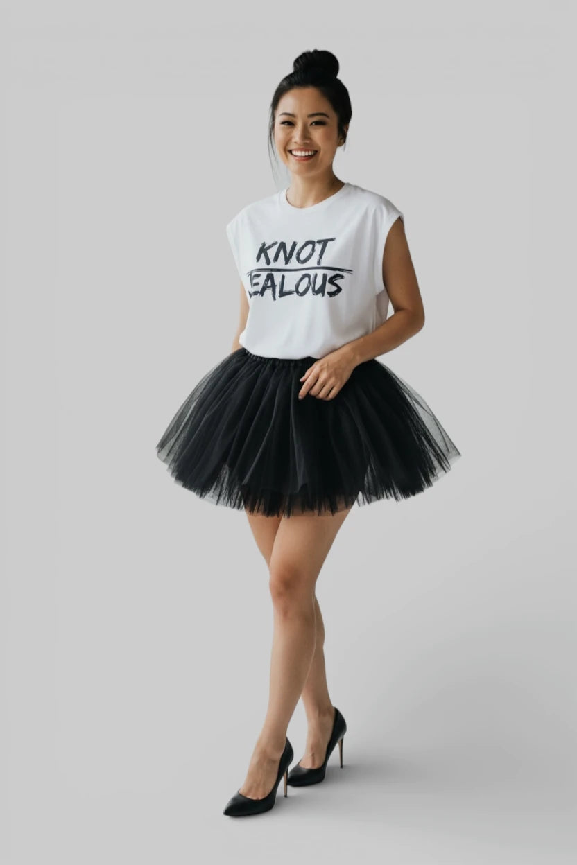 Woman wearing KNOT JEALOUS progressive bride wedding muscle tee