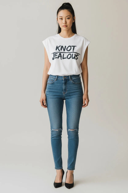 Jealous Tee bride wedding t-shirt with KNOT JEALOUS graphic design by JealousTee.