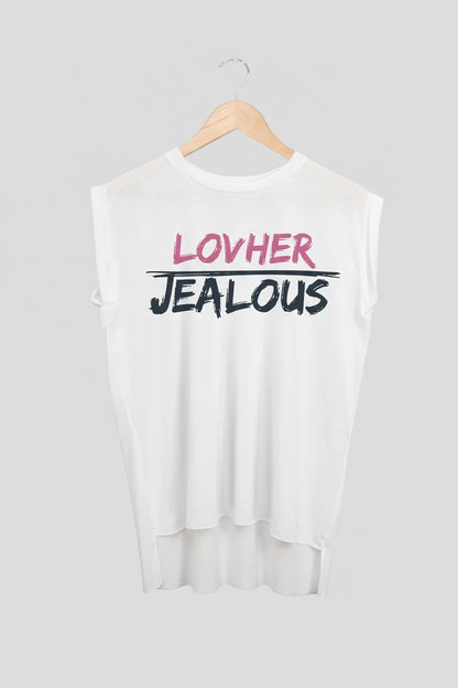 Jealous Tee muscle t-shirt on hanger – LOVHER JEALOUS design by JealousTee