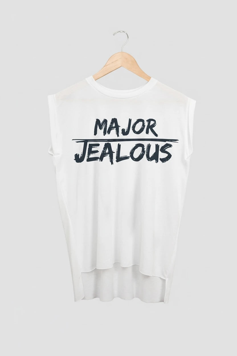 Jealous Tee muscle t-shirt on hanger – MAJOR JEALOUS design by JealousTee