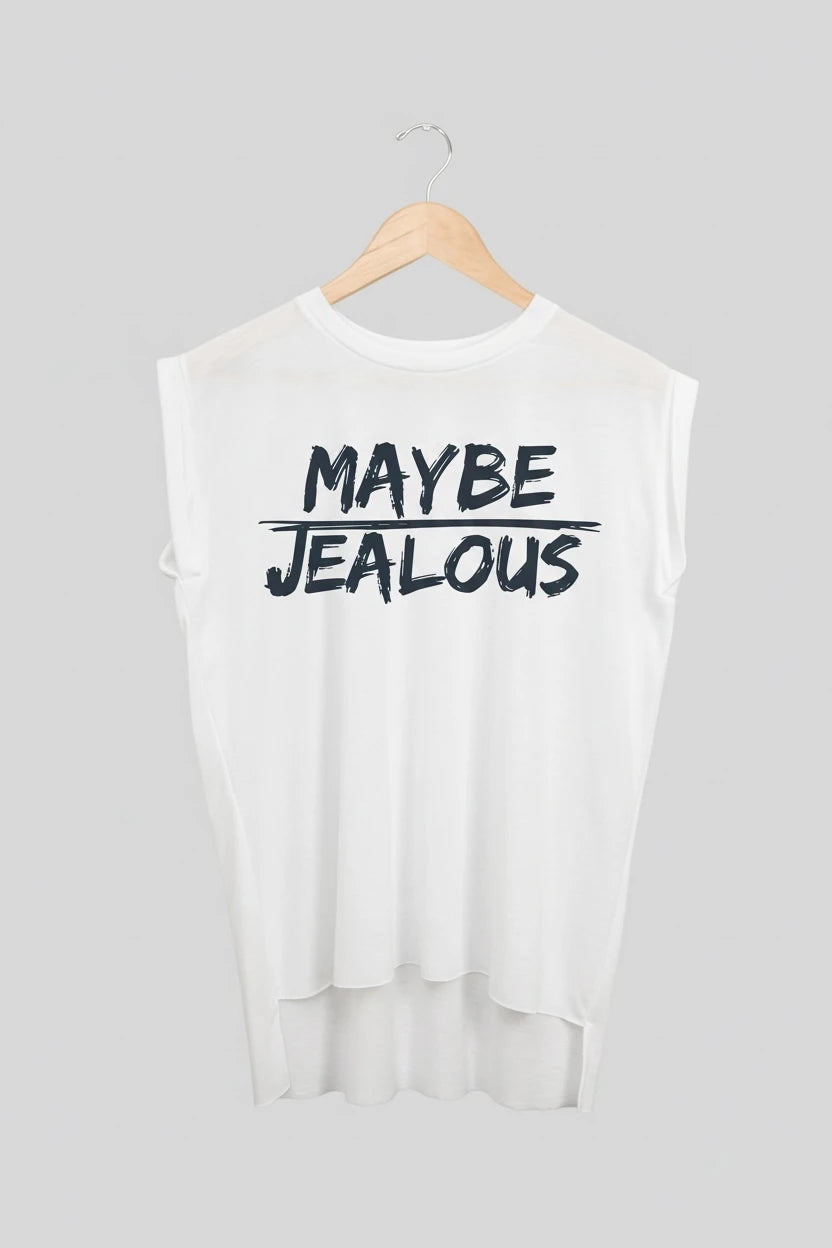 Jealous Tee muscle t-shirt on hanger MAYBE JEALOUS design by JealousTee
