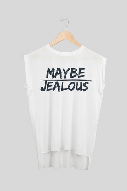 Jealous Tee muscle t-shirt on hanger MAYBE JEALOUS design by JealousTee