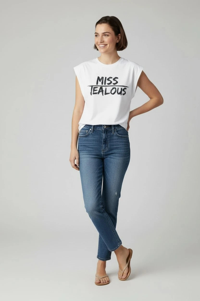 Model in MISS Jealous muscle tee designed by JealousTee