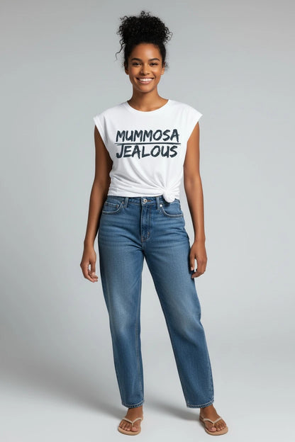 Jealous Tee women's empowerment white t-shirt MUMMOSA JEALOUS design by JealousTee