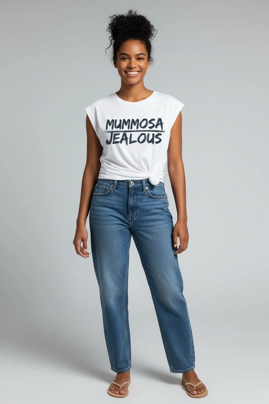 Jealous Tee women's empowerment white t-shirt MUMMOSA JEALOUS design by JealousTee