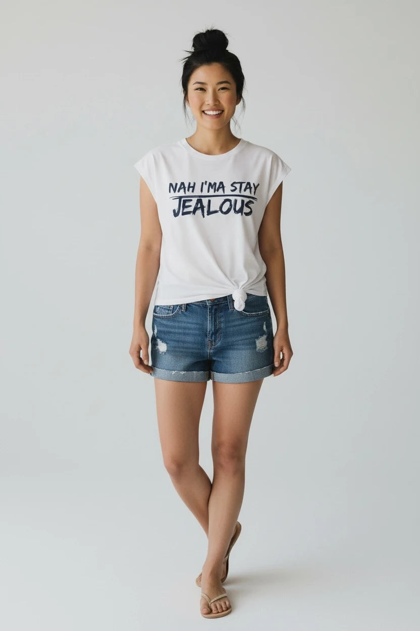 Yoga muscle tee with NAH I'MA STAY JEALOUS design by JealousTee