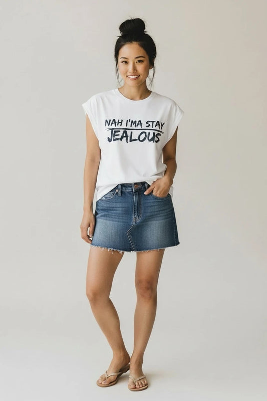Jealous Tee women's empowerment yoga t-shirt with NAH I'MA STAY JEALOUS design