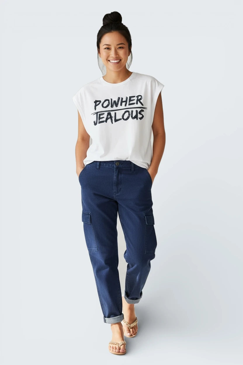 Jealous Tee women's empowerment t-shirt with POWHER JEALOUS design by JealousTee