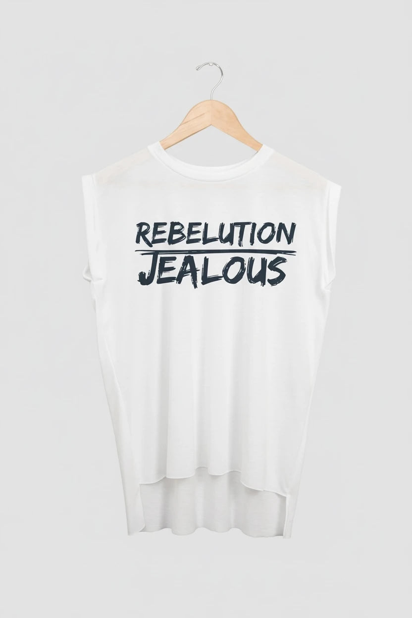 Jealous Tee muscle t-shirt on hanger – REBELUTION JEALOUS design by JealousTee
