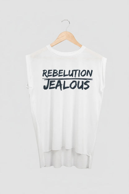 Jealous Tee muscle t-shirt on hanger – REBELUTION JEALOUS design by JealousTee