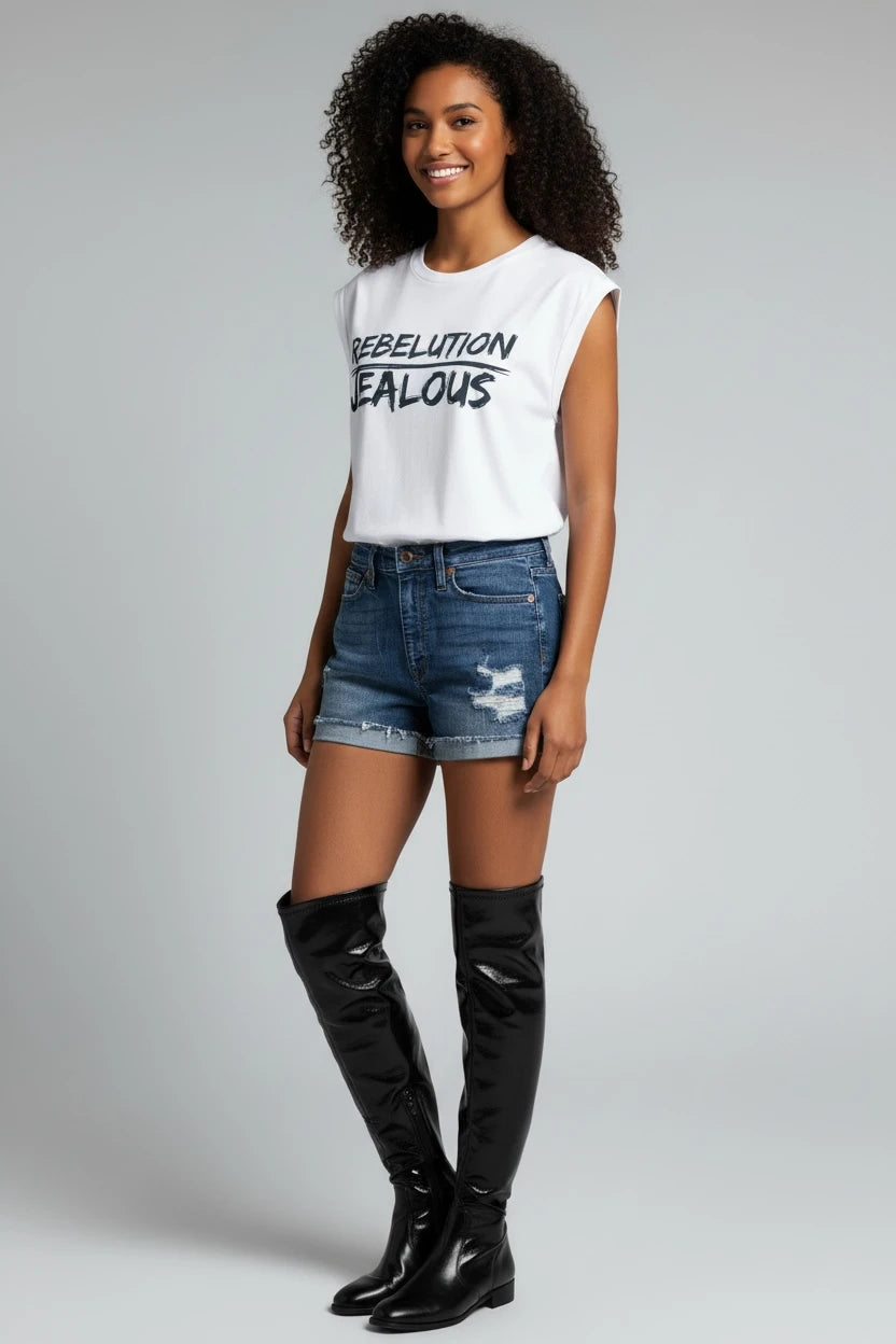 REBELUTION JEALOUS empowerment white muscle tee 