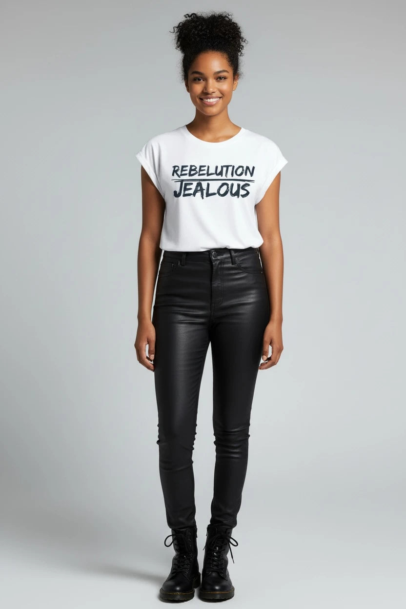 Jealous Tee equality and human rights muscle t-shirt with REBELUTION JEALOUS design