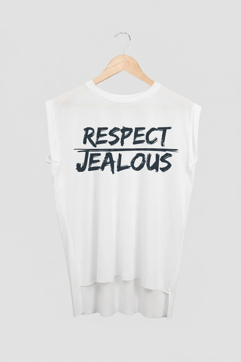 Jealous Tee muscle t-shirt on hanger – RESPECT JEALOUS design by JealousTee