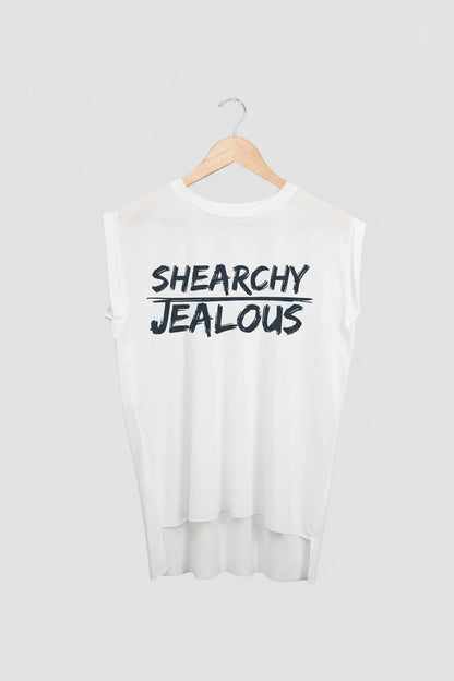 Jealous Tee muscle t-shirt on hanger – SHEARCHY JEALOUS design by JealousTee