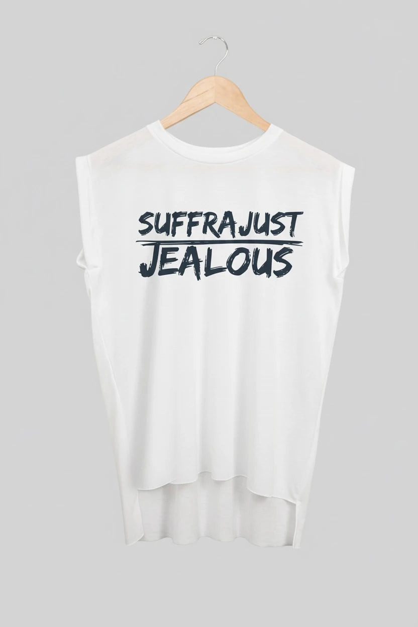 Jealous Tee muscle t-shirt on hanger – SUFFRAJUST JEALOUS design by JealousTee