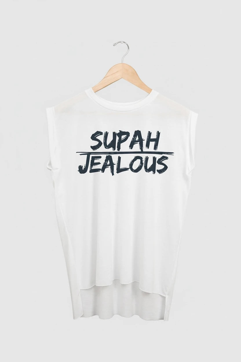 Jealous Tee muscle t-shirt on hanger – SUPAH JEALOUS design by JealousTee 